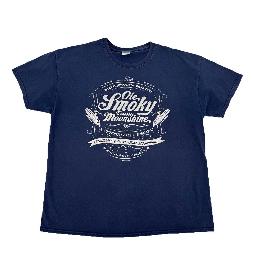 Gildan Heavy Cotton Navy Blue Ole Smoky Tennessee Moonshine T Shirt Size XL Worn
